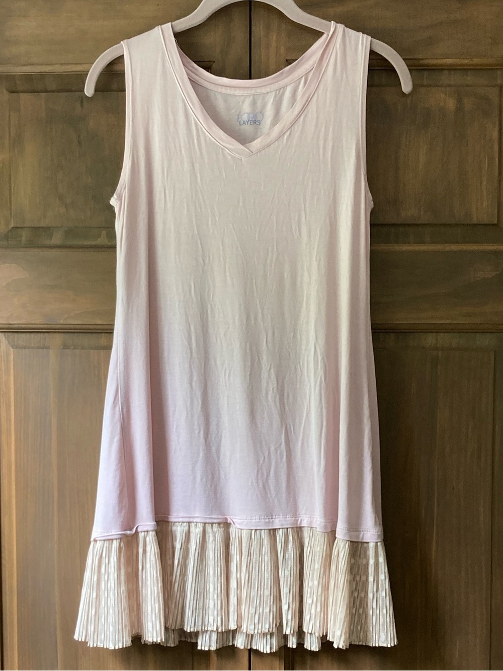 LOGO Layers Light Pink & Tan Mesh Polkadot Tunic Tank Top Small
